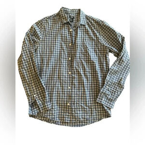 H&M Navy Blue and White Plaid Collared Dress Button Down Shirt Size Small